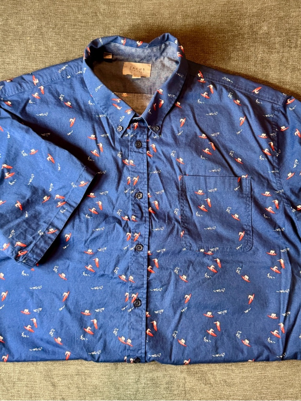 Men’s Jacks New York Navy Short-Sleeve Button-Up Shirt with Red Surfer Print